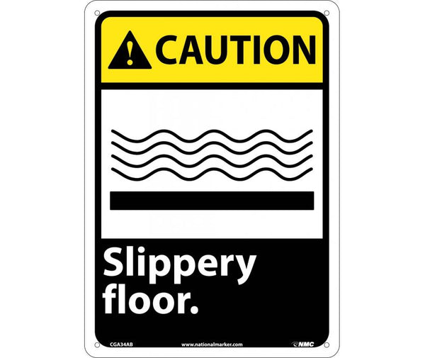 CAUTION, SLIPPERY FLOOR, 14X10, .040 ALUM