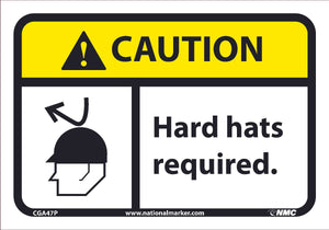 CAUTION, HARD HATS REQUIRED,  7X10, .0045 PRESSURE SENSITIVE VINYL