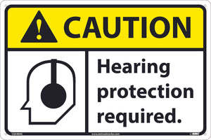 CAUTION, HEARING PROTECTION REQUIRED, 12x18, .040 ALUM