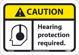 CAUTION, HEARING PROTECTION REQUIRED, 7X10, .050 RIGID PLASTIC