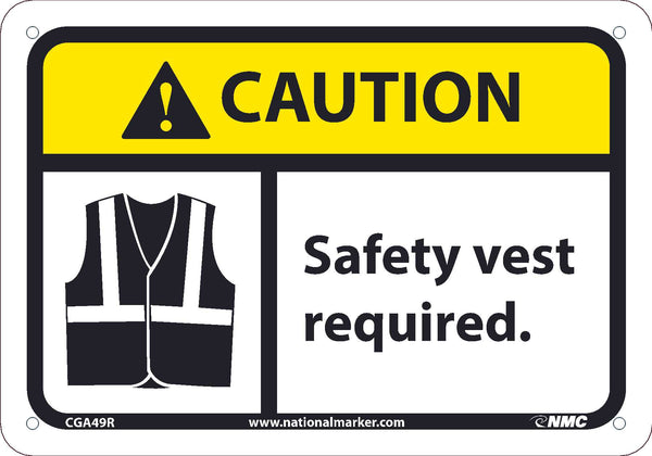 CAUTION, SAFETY VEST REQUIRED, 7X10, .050 RIGID PLASTIC