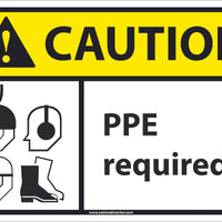 CAUTION, PPE REQUIRED, 12x18, .040 ALUM