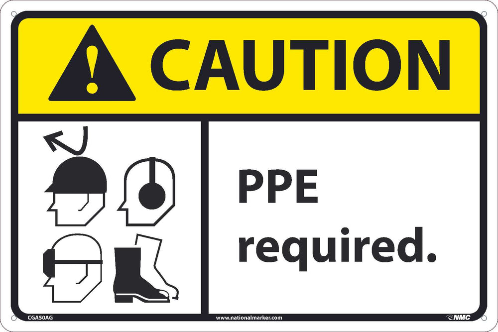 CAUTION, PPE REQUIRED, 12x18, .040 ALUM