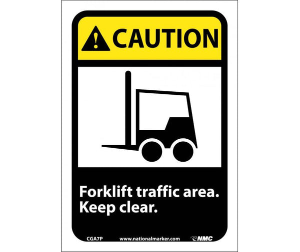 CAUTION, FORKLIFT TRAFFIC AREA KEEP CLEAR (W/GRAPHIC), 14X10, RIGID PLASTIC