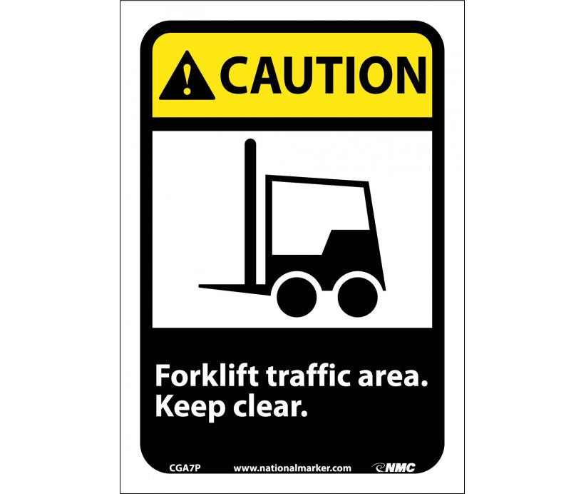 CAUTION, FORKLIFT TRAFFIC AREA KEEP CLEAR (W/GRAPHIC), 14X10, .040 ALUM