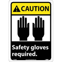 CAUTION, SAFETY GLOVES REQUIRED (W/GRAPHIC), 10X7, RIGID PLASTIC