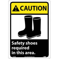 CAUTION, SAFETY SHOES REQUIRED IN THIS AREA (W/GRAPHIC), 10X7, RIGID PLASTIC
