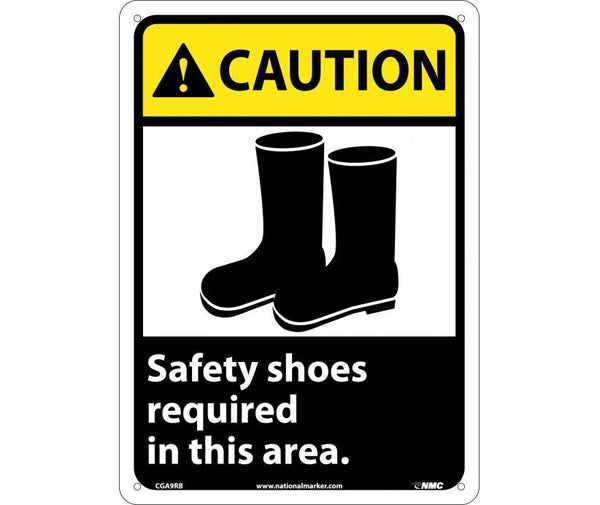 CAUTION, SAFETY SHOES REQUIRED IN THIS AREA (W/GRAPHIC), 10X7, RIGID PLASTIC