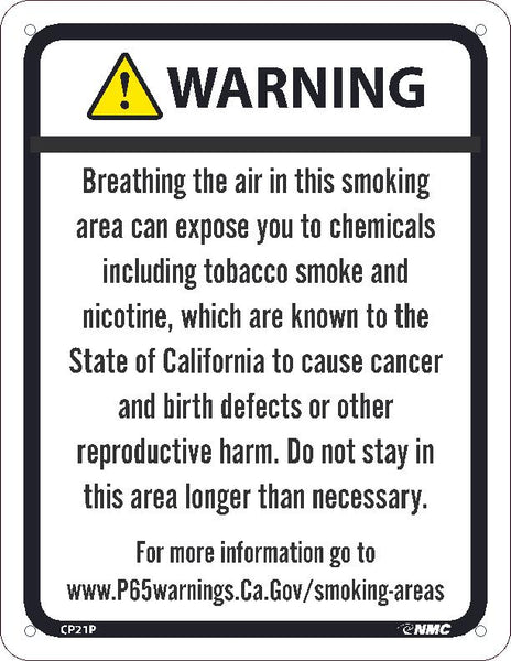 WARNING BREATHING THE AIR IN THIS SMOKING AREA CAN EXPOSE YOU TO CHEMICALS INCLUDING TOBACCO SMOKE AND NICOTINE8.5X11, PS VINYL