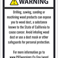 WARNING DRILLING, SAWING, SANDING OR MACHINING WOOD PRODUCTS CAN EXPOSE YOU TO WOOD DUST8.5X11, ALUMINUM .040