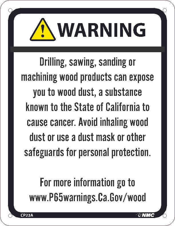 WARNING DRILLING, SAWING, SANDING OR MACHINING WOOD PRODUCTS CAN EXPOSE YOU TO WOOD DUST8.5X11, ALUMINUM .040