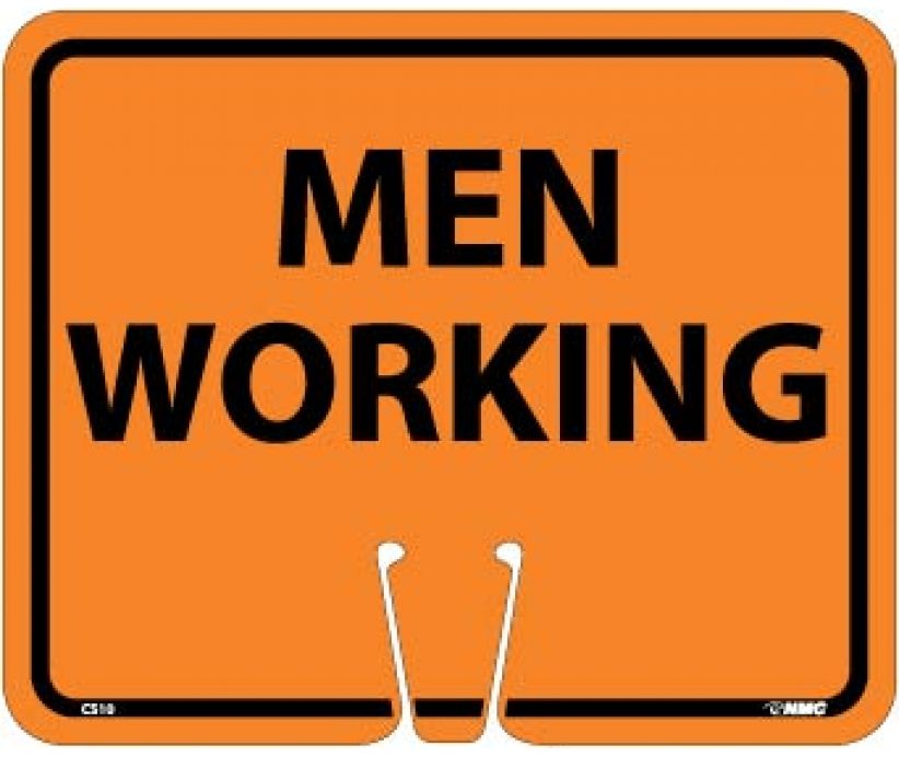 SAFETY CONE SIGNS, MEN WORKING, 10.375 X 12.625