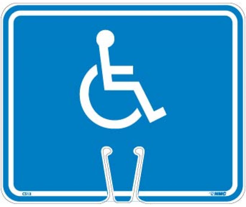 SAFETY CONE SIGNS, HANDICAPPED, 10.375 X 12.625