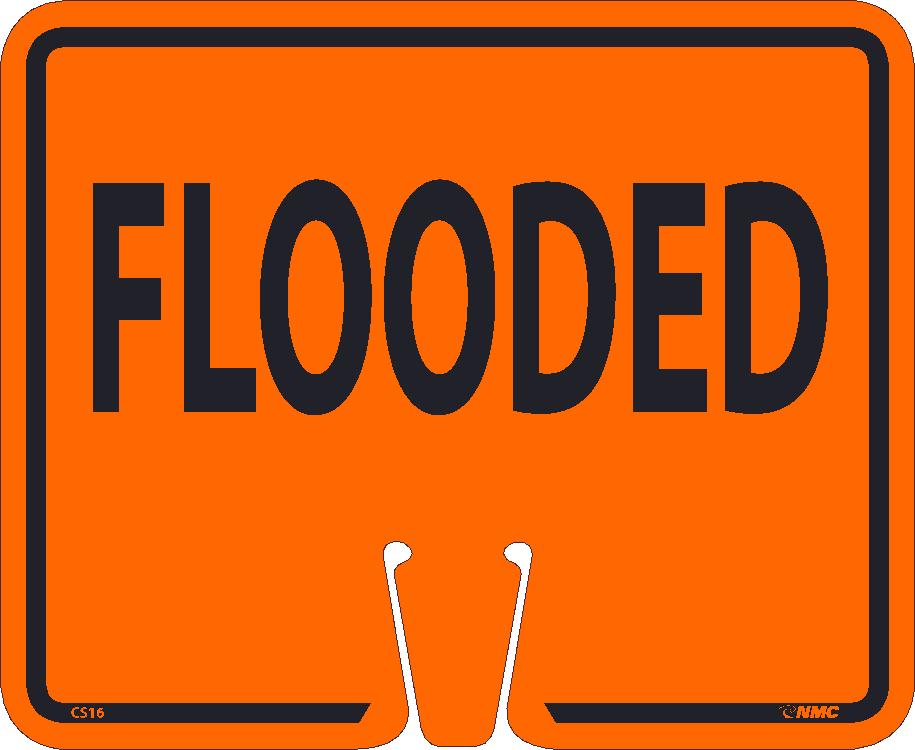 SAFETY CONE FLOODED SIGN, 10.375