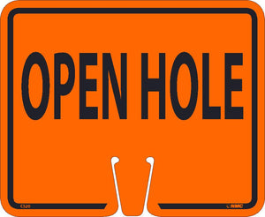 SAFETY CONE OPEN HOLE SIGN, 10.375" X 12.625", PLASTIC