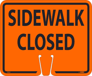 SAFETY CONE SIDEWALK CLOSED SIGN, 10.375" X 12.625", PLASTIC
