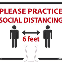 PLEASE PRACTICE SOCIAL DISTANCING CONE SIGN, 10.375 X 12.625