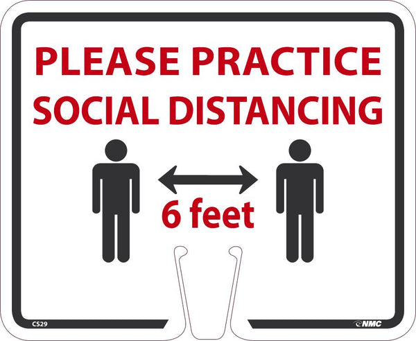 PLEASE PRACTICE SOCIAL DISTANCING CONE SIGN, 10.375 X 12.625