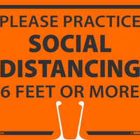 PLEASE PRACTICE SOCIAL DISTANCING CONE SIGN, 10.375 X 12.625
