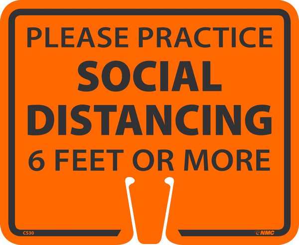 PLEASE PRACTICE SOCIAL DISTANCING CONE SIGN, 10.375 X 12.625