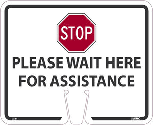 STOP PLEASE WAIT HERE CONE SIGN, 10.375 X 12.625