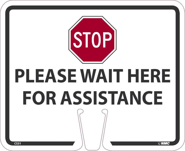 STOP PLEASE WAIT HERE CONE SIGN, 10.375 X 12.625