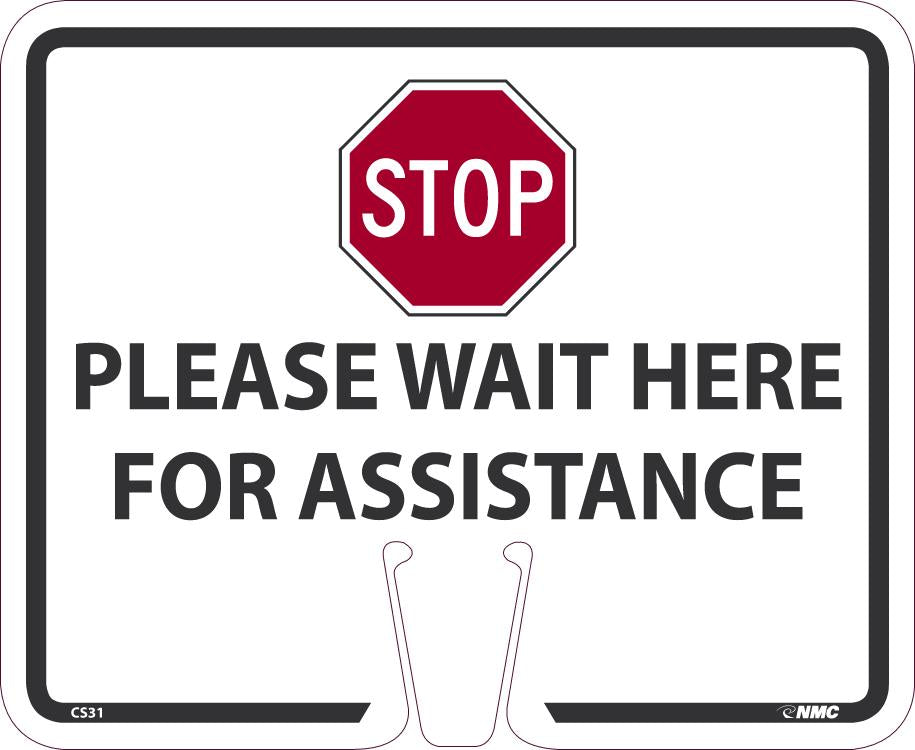 STOP PLEASE WAIT HERE CONE SIGN, 10.375 X 12.625