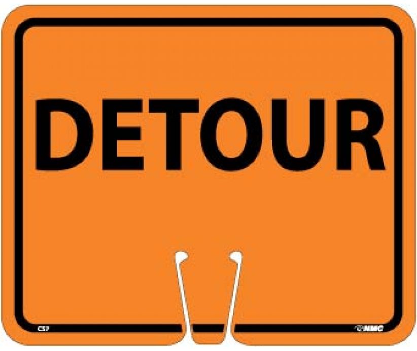 SAFETY CONE SIGNS, DETOUR, 10.375 X 12.625
