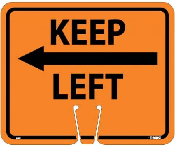 SAFETY CONE SIGNS, KEEP LEFT, 10.375 X 12.625