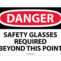 DANGER, SAFETY GLASSES REQUIRED BEYOND THIS POINT, 14X20, .040 ALUM