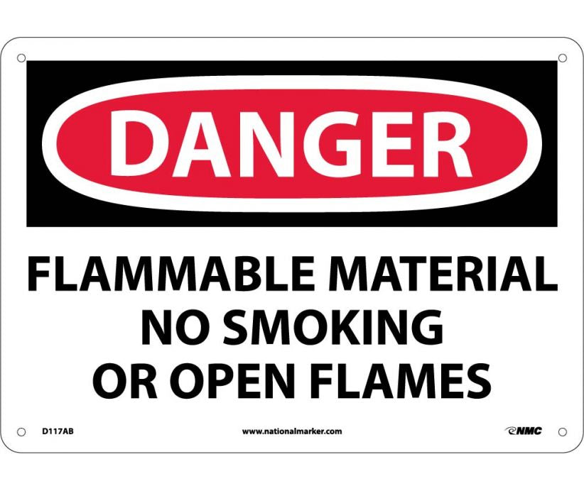 DANGER, FLAMMABLE MATERIAL NO SMOKING OR OPEN FLAMES, 10X14, .040 ALUM