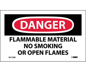 DANGER, FLAMMABLE MATERIAL, NO SMOKING OR OPEN FLAMES, 3X5, PS VINYL, 5/PK