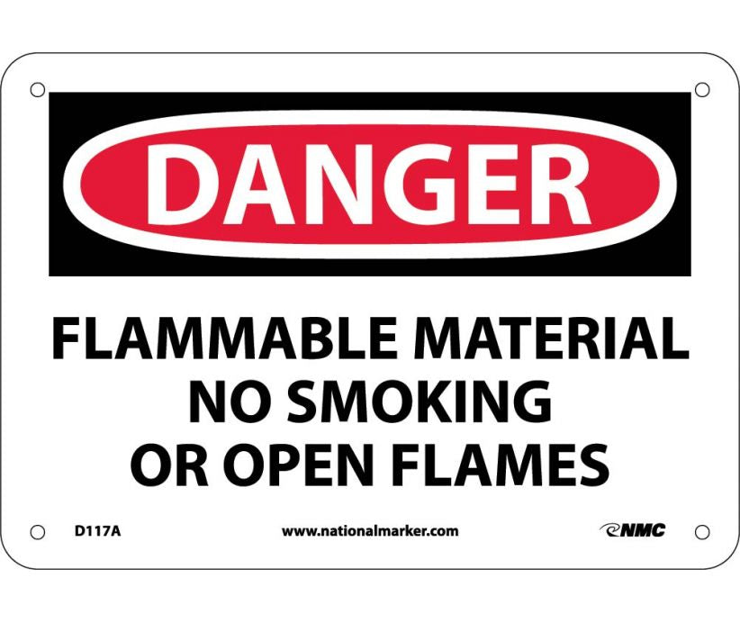 DANGER, FLAMMABLE MATERIAL NO SMOKING OR OPEN FLAMES, 7X10, .040 ALUM