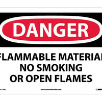 DANGER, FLAMMABLE MATERIAL NO SMOKING OR OPEN FLAMES, 10X14, PS VINYL