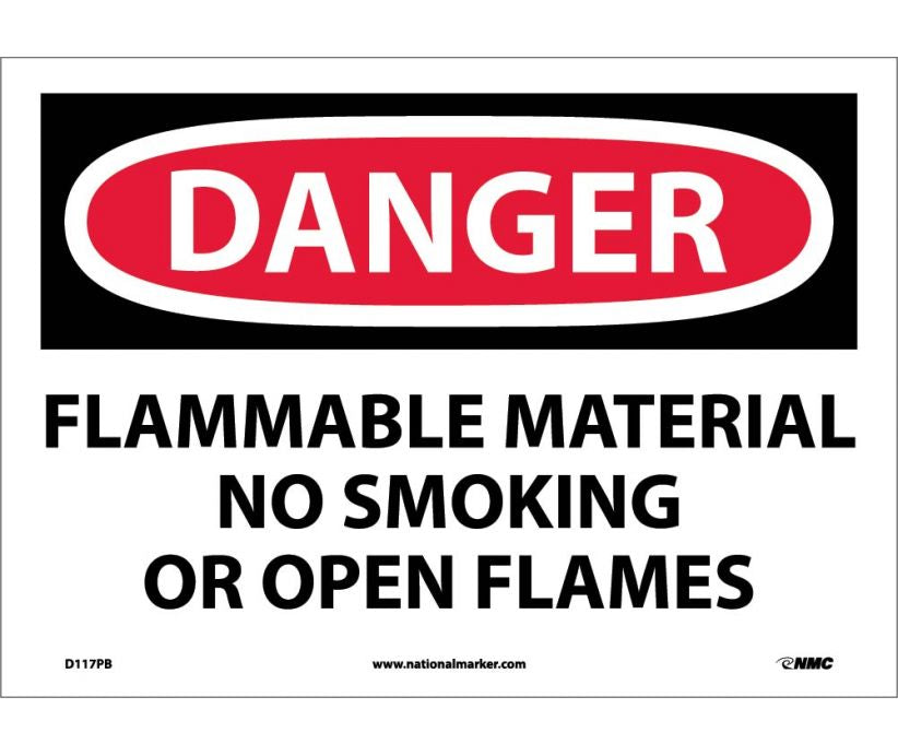 DANGER, FLAMMABLE MATERIAL NO SMOKING OR OPEN FLAMES, 10X14, PS VINYL