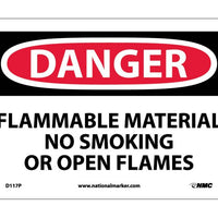 DANGER, FLAMMABLE MATERIAL NO SMOKING OR OPEN FLAMES, 7X10, PS VINYL