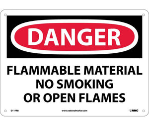 DANGER, FLAMMABLE MATERIAL NO SMOKING OR OPEN FLAMES, 10X14, RIGID PLASTIC