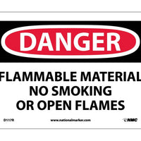 DANGER, FLAMMABLE MATERIAL NO SMOKING OR OPEN FLAMES, 7X10, RIGID PLASTIC