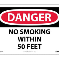 DANGER, NO SMOKING WITHIN 50 FEET, 10X14, .040 ALUM