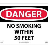 DANGER, NO SMOKING WITHIN 50 FEET, 10X14, RIGID PLASTIC