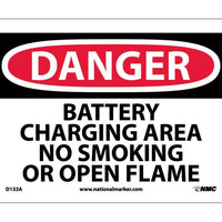 DANGER, BATTERY CHARGING AREA NO SMOKING OR OPEN FLAMES, 7X10, .040 ALUM