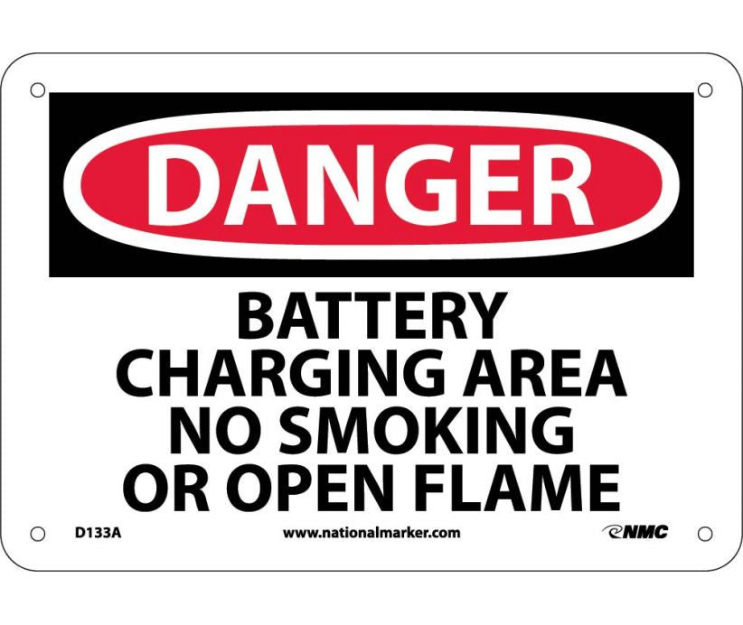 DANGER, BATTERY CHARGING AREA NO SMOKING OR OPEN FLAMES, 7X10, .040 ALUM