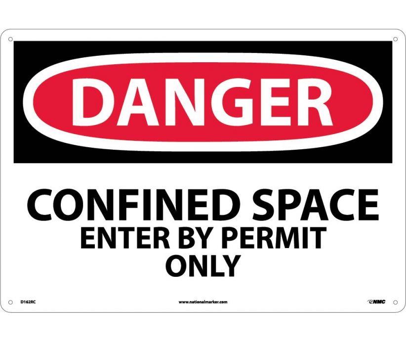 DANGER, CONFINED SPACE ENTER BY PERMIT ONLY, 14X20, RIGID PLASTIC