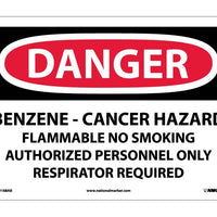 DANGER, BENZENE CANCER HAZARD FLAMMABLE NO SMOKING, 10X14, .040 ALUM
