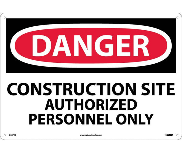 DANGER,CONSTRUCTION SITE AUTHORIZED PERSONNEL ONLY,14X20,RIGID PLASTIC