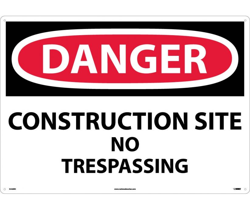 DANGER, CONSTRUCTION SITE NO TRESPASSING, 20X28, RIGID PLASTIC
