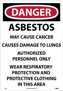 DANGER,ASBESTOS MAY CAUSE CANCER,ENGLISH,19x13,PAPER, 100/PK