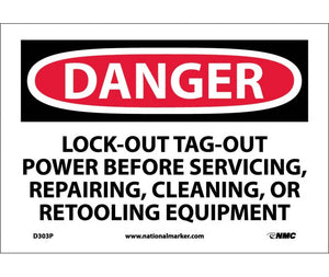 DANGER, LOCKOUT TAGOUT POWER BEFORE SERVICING. . ., 7X10, PS VINYL