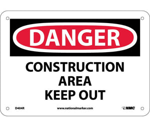 DANGER, CONSTRUCTION AREA KEEP OUT, 7X10, RIGID PLASTIC