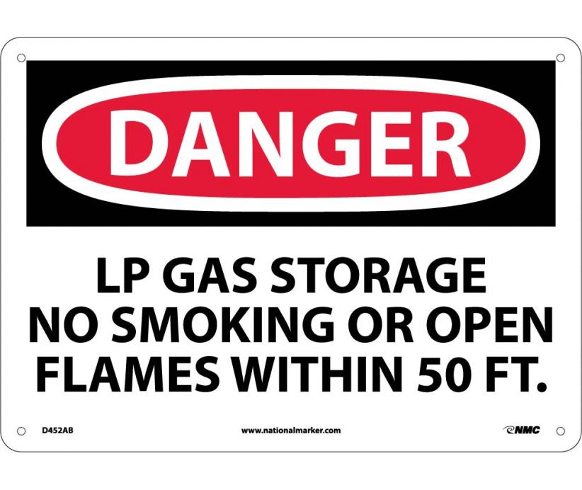 DANGER, LP GAS STORAGE NO SMOKING OR OPEN. . ., 10X14, .040 ALUM
